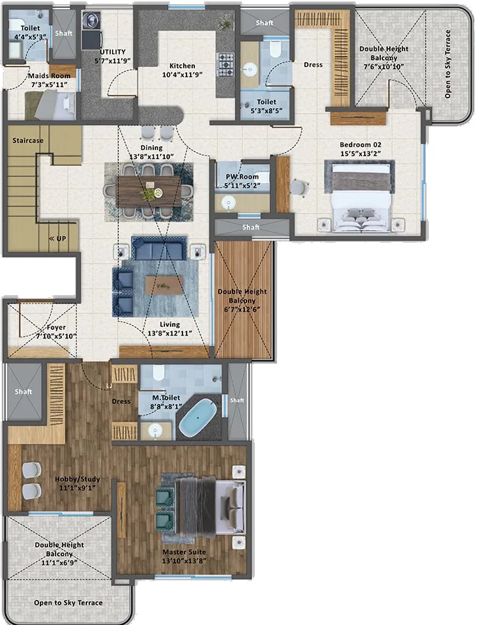 Sattva Aangane signature duplex unit plan, lower level, Tower 7