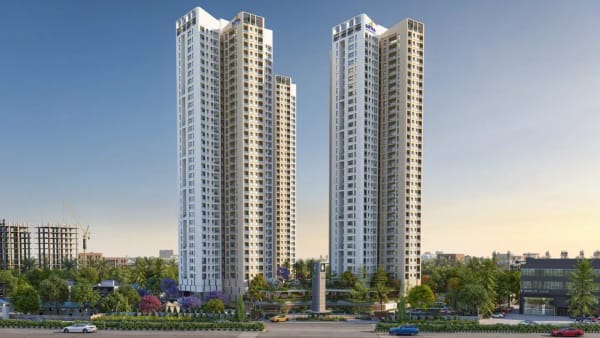 Sattva Aaranya towers seen from Mysore Road at the entry, artist's impression