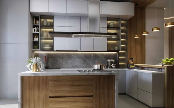 A kitchen at Sattva Aaranya with an island counter, artist's impression