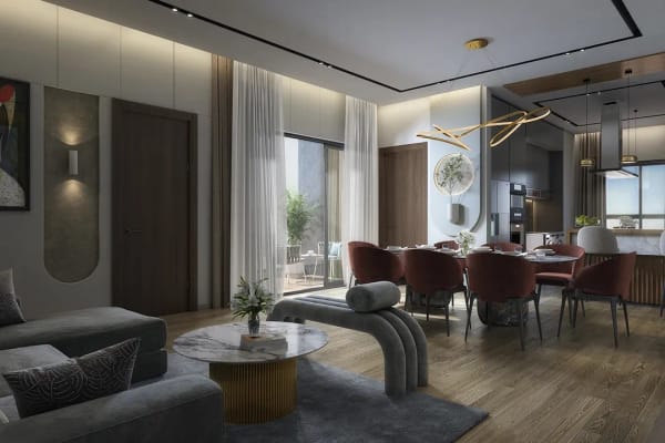 A living and dining room at Sattva Aaranya, artist's impression