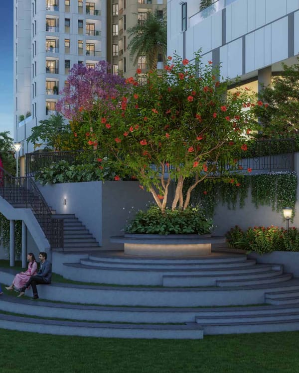 Sattva Aaranya stepped amphitheatre around a flowering tree, artist's impression
