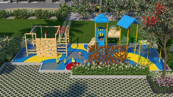 Sattva Aeropolis kids' play area with climbing frames and slides, artist's impression