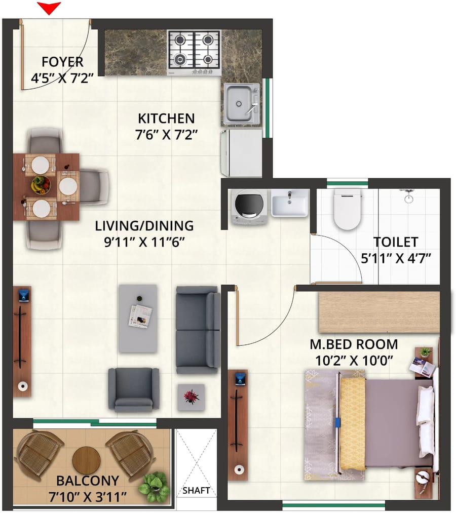 Sattva Aeropolis 1 BHK Type 1A unit plan, Phase II