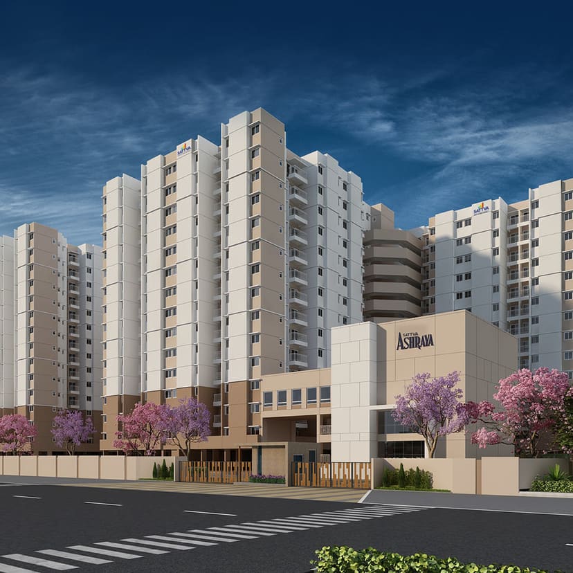 Sattva Ashraya towers and clubhouse seen from the Bengaluru Mysuru Highway, artist's impression