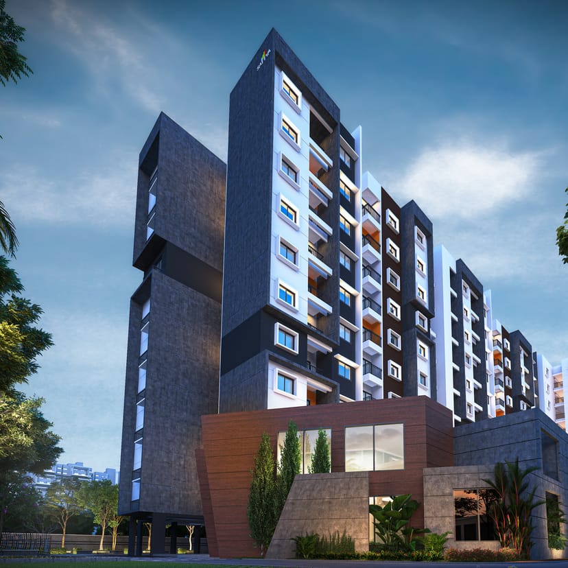 Sattva Bliss towers at Budigere Cross rising above the trees, artist's impression