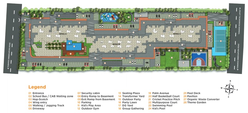 Sattva Bliss master plan with its legend of 28 spaces