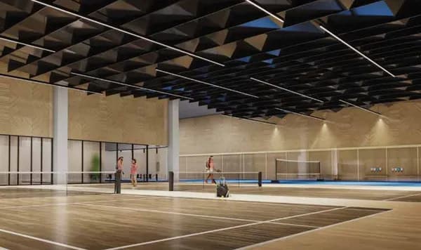 Indoor badminton and pickleball courts at Sattva City, artist's impression
