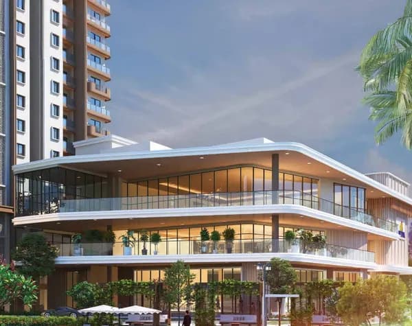The main clubhouse of Sattva City beside its pool deck, artist's impression