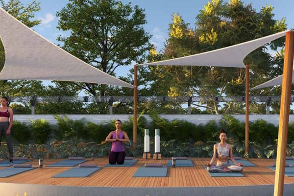 A yoga deck under shade sails, artist's impression