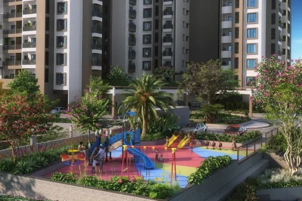 The children's play area below the Sattva Forest Ridge towers, artist's impression