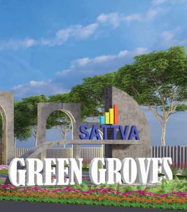 The name sign and arches at the entrance of Sattva Green Groves, artist's impression