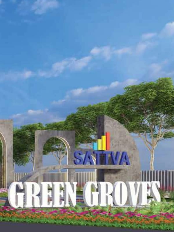 The Sattva Green Groves name sign at the entrance, artist's impression