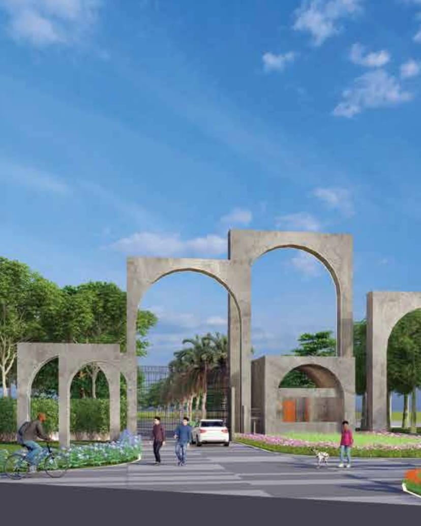 The entrance arches of Sattva Green Groves on the main road, artist's impression