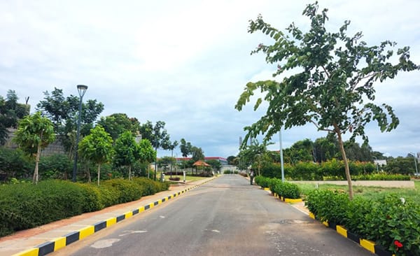Road 18 inside the Sattva Green Groves layout, site photo, September 2026