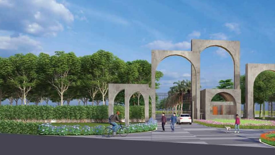 The entrance of Sattva Green Groves, artist's impression, the poster of the walkthrough