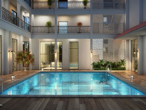 The enclosed swimming pool in the clubhouse courtyard, artist's impression