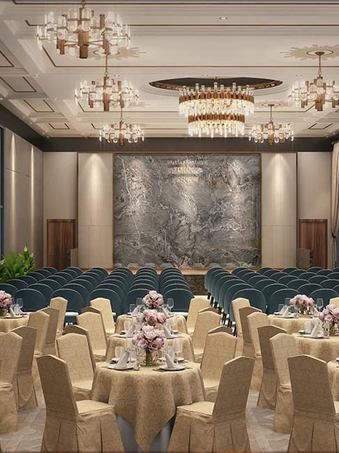 The banquet hall of the clubhouse set for a celebration, artist's impression
