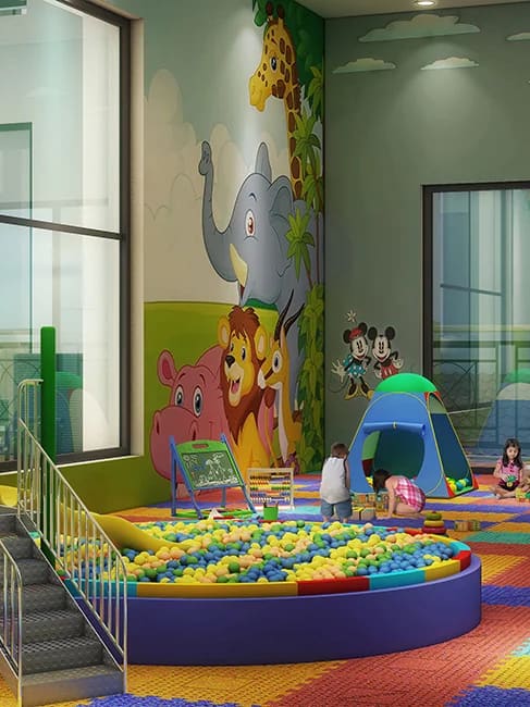 The indoor kids' play room with a ball pit, artist's impression