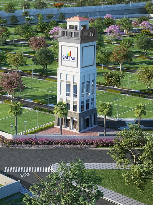 The watch tower above the plotted layout, artist's impression