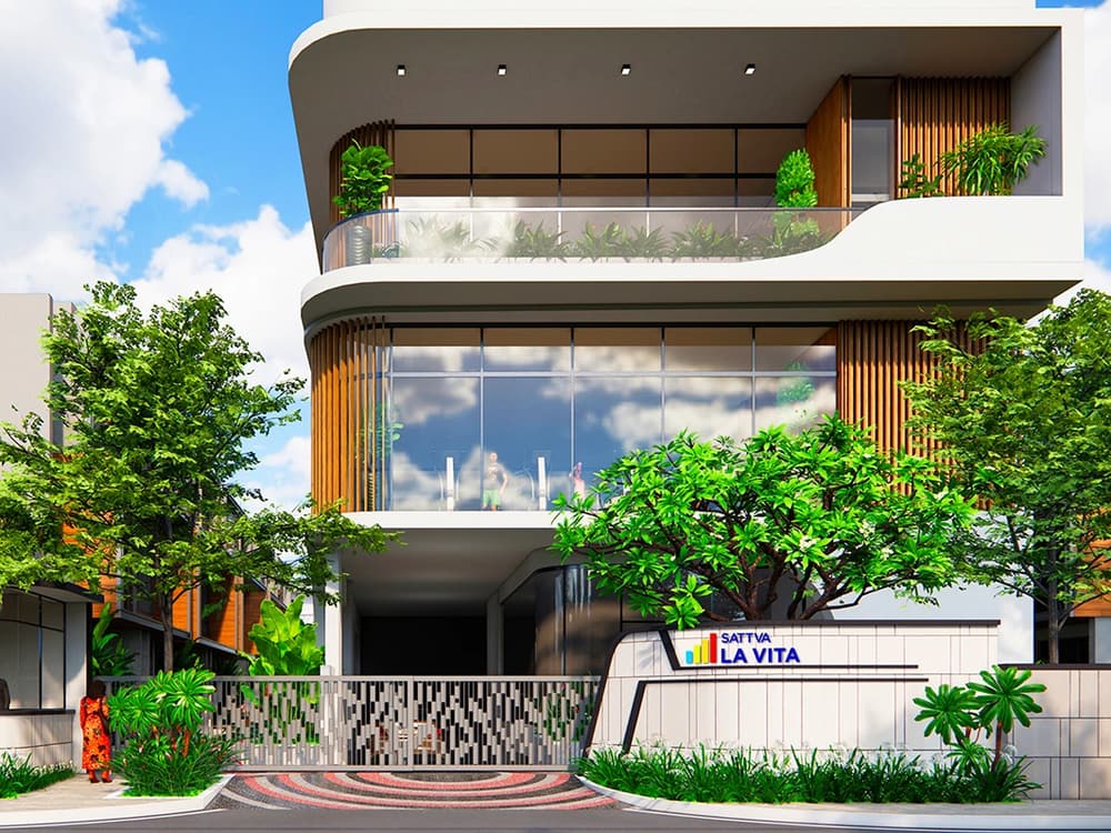 The entrance and the clubhouse of Sattva La Vita, artist's impression