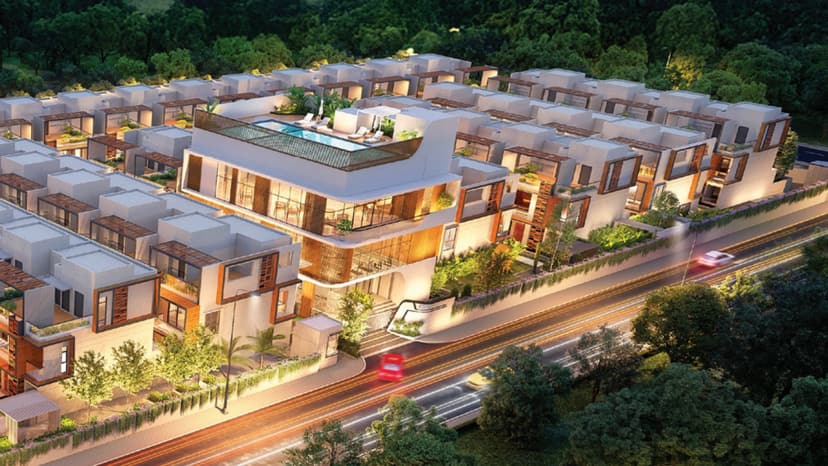 Sattva La Vita at night from above, artist's impression, the poster of the walkthrough