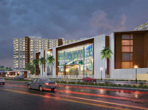 The glass fronted commercial block on the main road, artist's impression