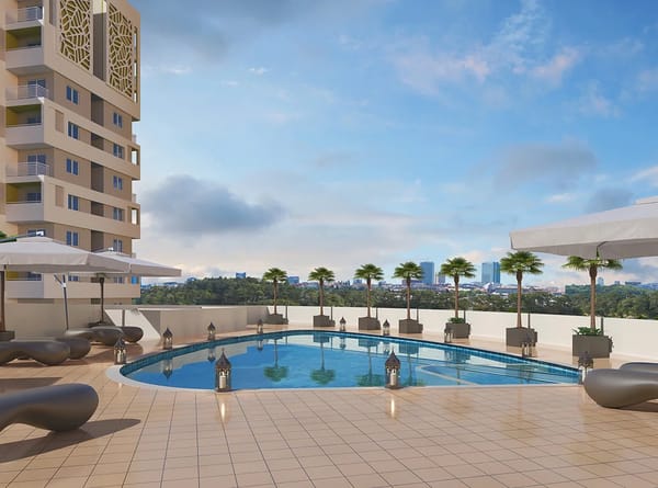 The Gold Leaf terrace pool with loungers, artist's impression