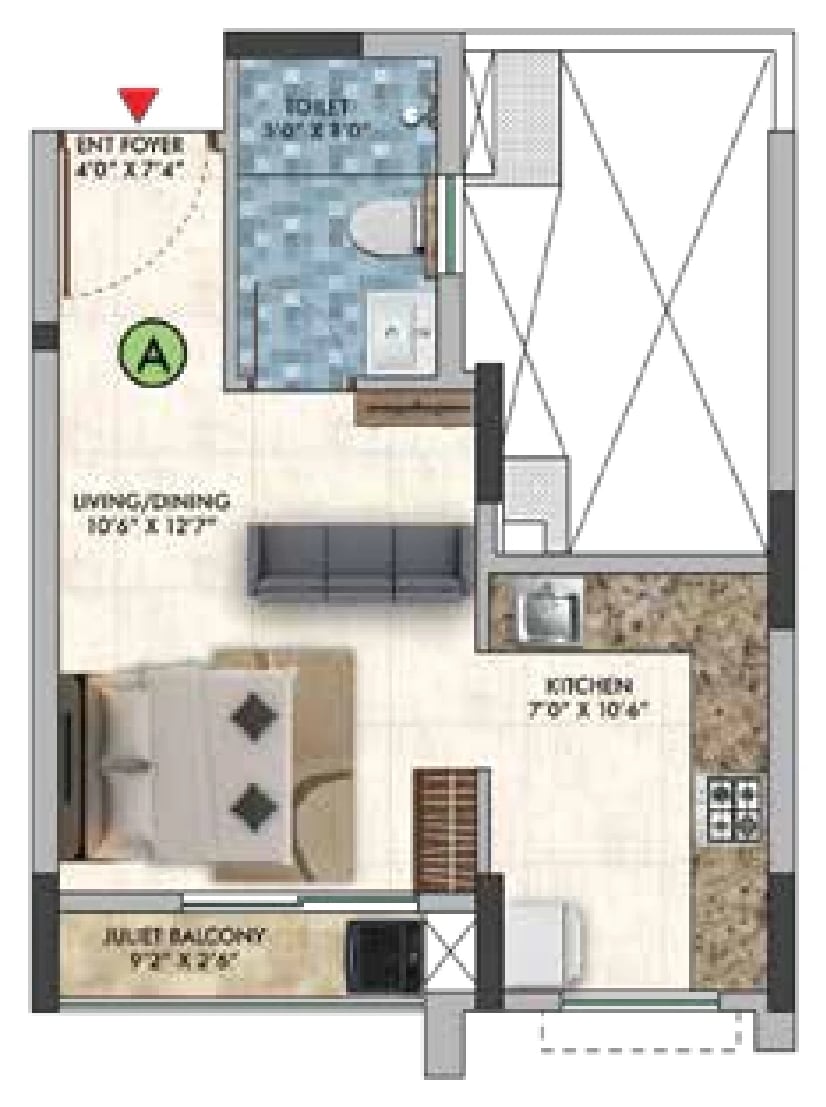 Sattva Park Cubix Phase II Studio, Type A unit plan
