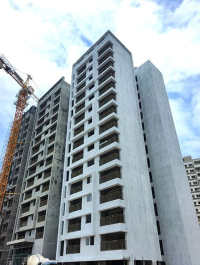 Two Phase II towers at the plastering stage, September 2026 site photo
