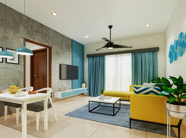A living and dining room at Sattva SimpliCity, artist's impression