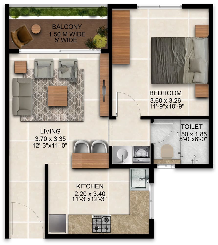 Sattva SimpliCity 1 BHK Grand unit plan