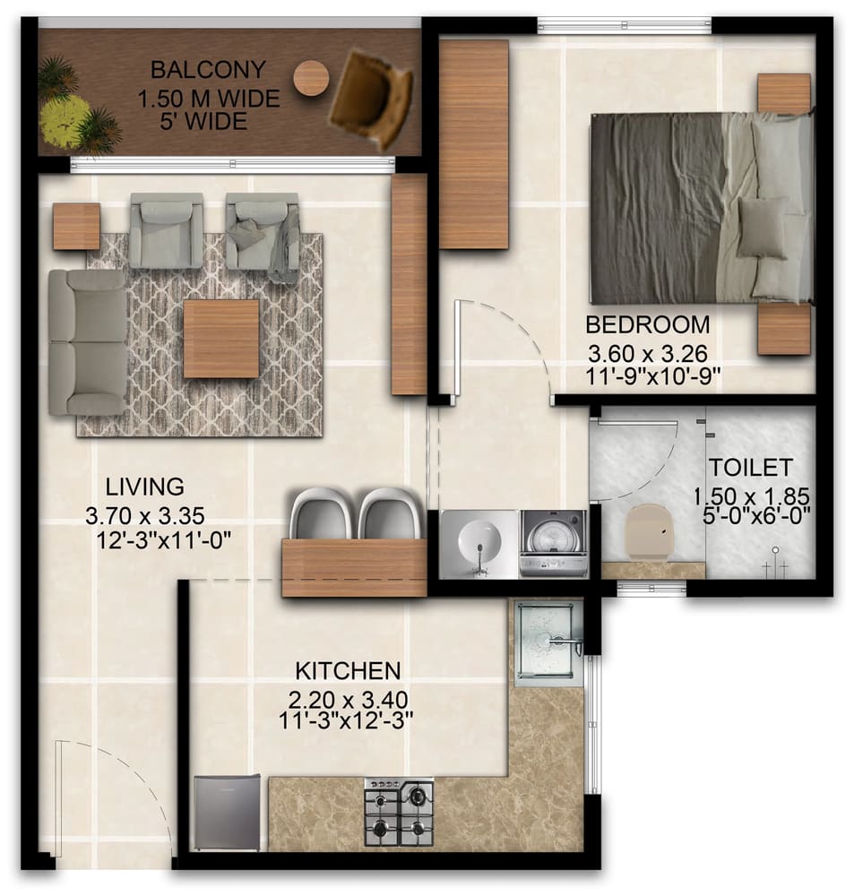 Sattva SimpliCity 1 BHK unit plan