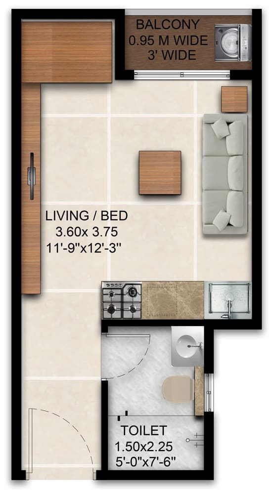 Sattva SimpliCity Studio Type 2 unit plan