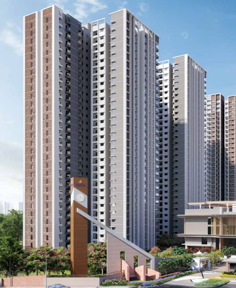 Sattva Songbird apartment towers rising behind the entrance gate, artist's impression