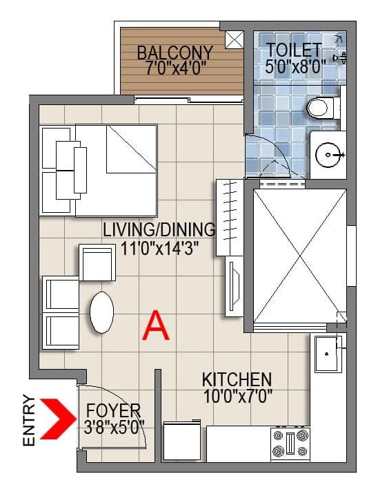 Sattva Songbird studio unit plan, unit A
