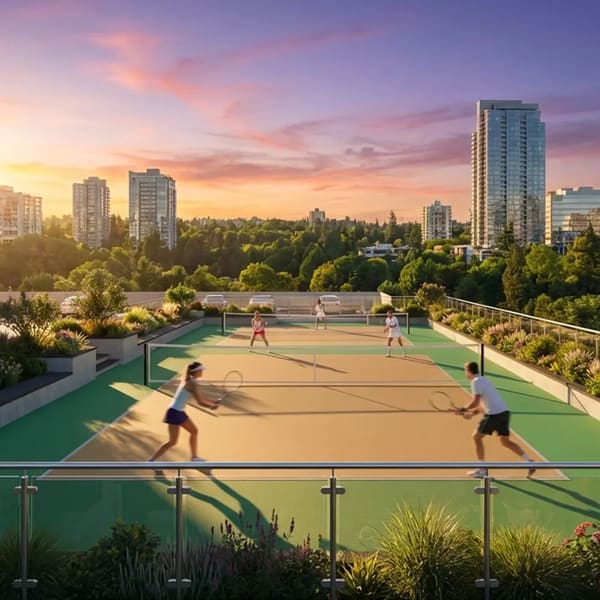 The pickleball court at sunset, artist's impression