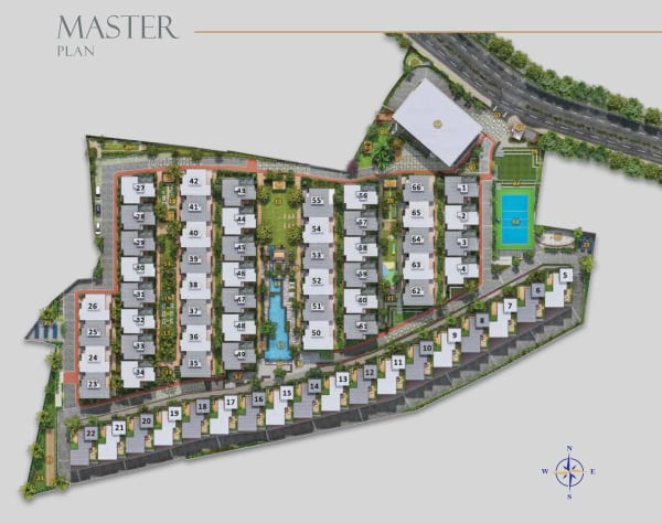 Sattva Springs master plan with the 66 row houses along landscaped lanes