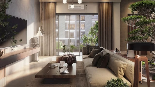 A living room at Sattva Springs, artist's impression, the poster of the walkthrough