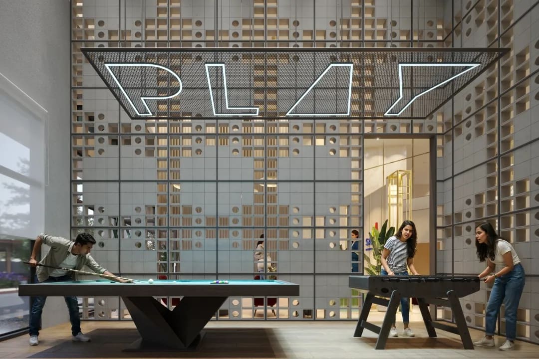 The indoor games studio with a pool table and foosball, artist's impression