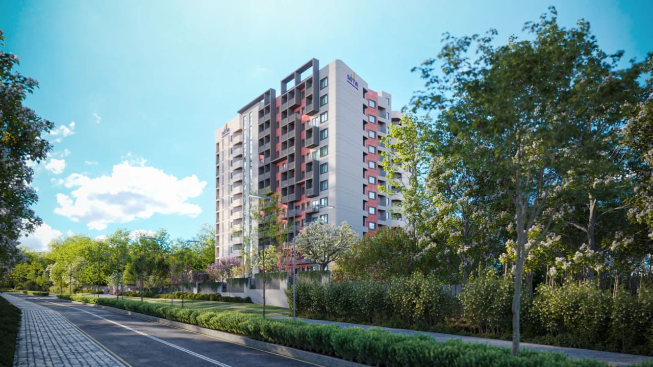 Sattva Vasanta Cove tower, artist's impression, the poster of the developer's walkthrough film