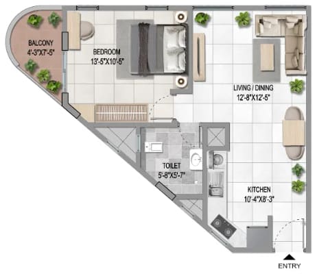 Sattva Vasanta Cove 1 BHK floor plan, Type 1, south facing