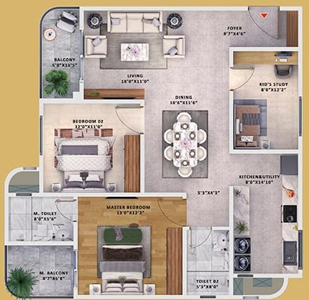 Sattva Vasanta Skye 3 BHK 2T unit plan, Type 7, Wings 7 to 11